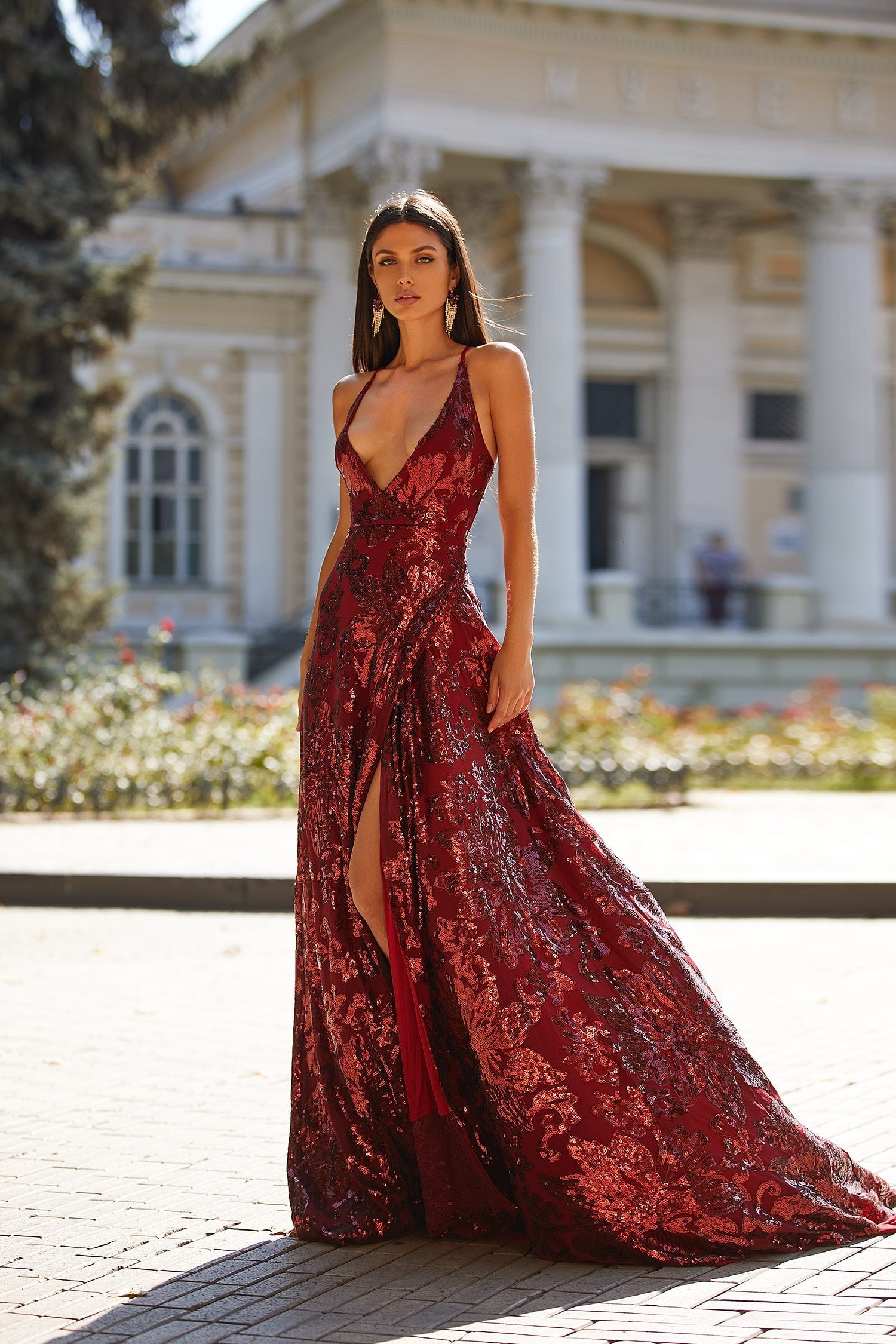 Amany Burgundy Sequin Gown | Afterpay ...